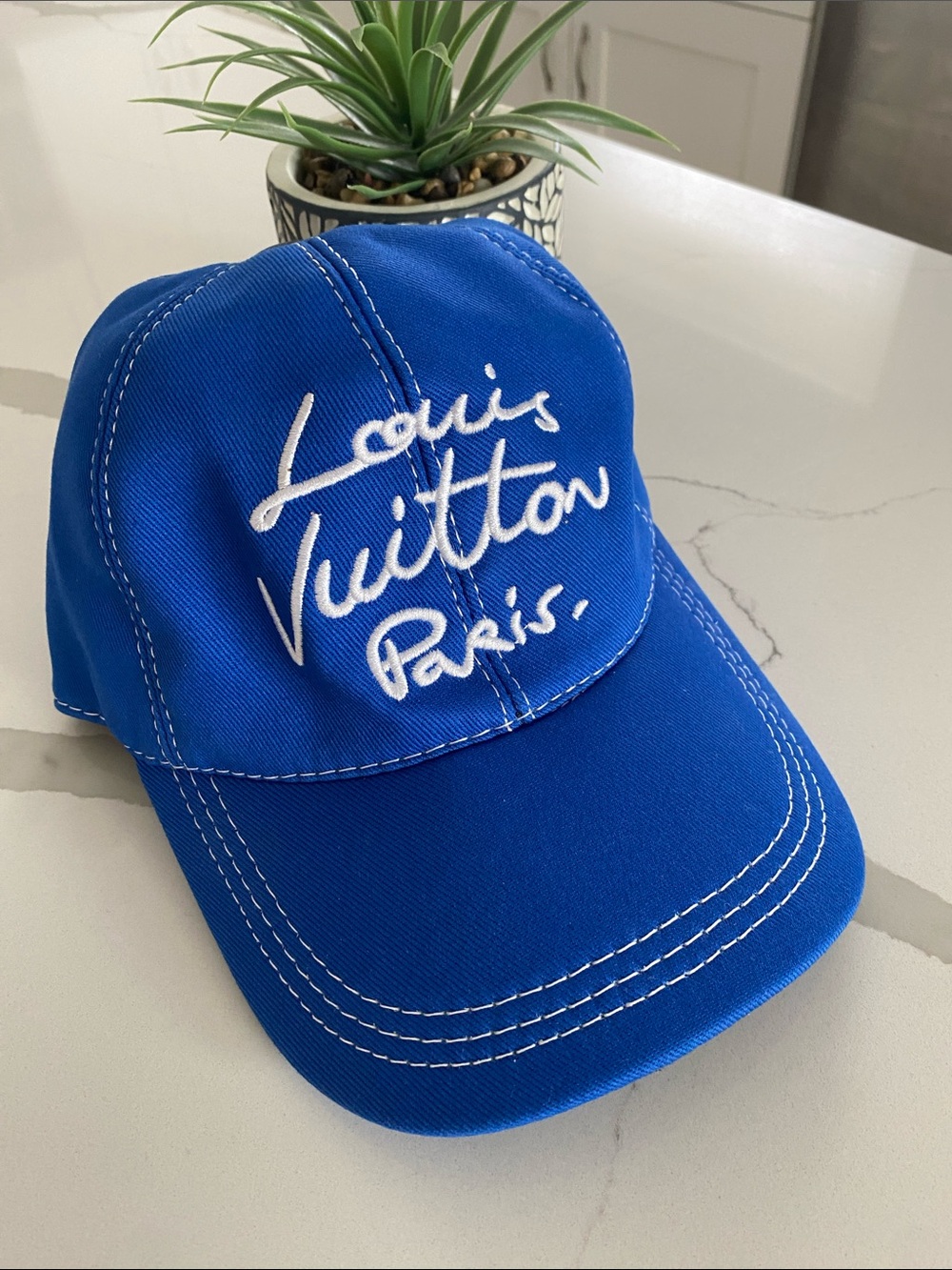 Men’s Louis Vuitton Royal Blue Cap with White Script Logo